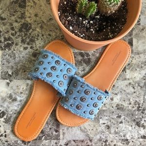 AE Denim Embellished Slides